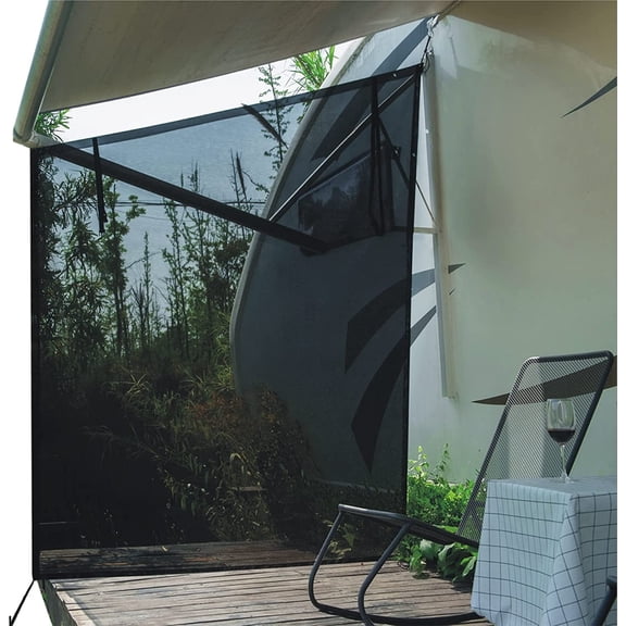 Dulepax Second Generation RV Awning Side Shade 9'X7'Improves Shadew and Privacy Universal Awning Shade Screen with Complete Kits Black