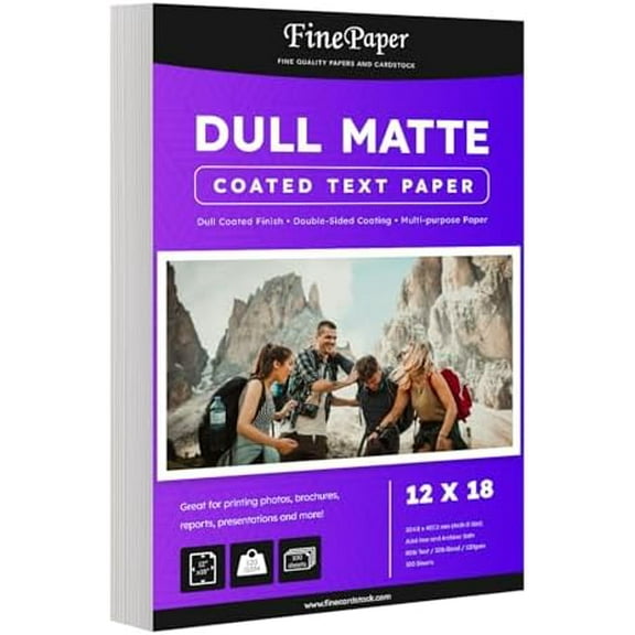 Dull 80lb Text Digital Low Gloss Paper, Double Sided C2S, Coated, Perfect for Color Laser Printing, Design Proposals, Flyers, Brochures | Matte Finish | 12" x 18" | 100 Sheets$$Office