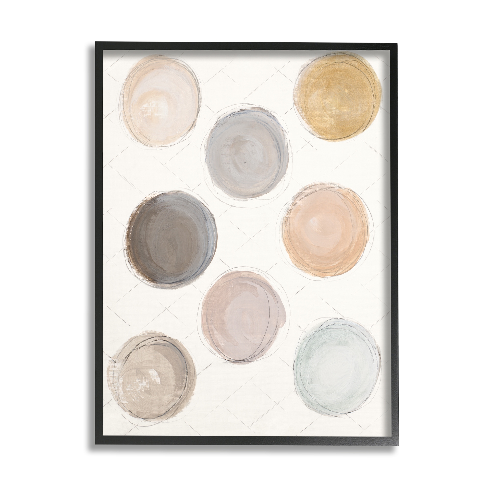 Dull Paint Circles Quilted Beige Linen Backdrop Abstract Painting Framed Art Print Wall Art