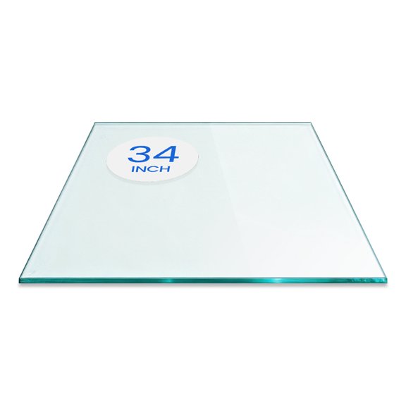Dulles Glass Tempered Glass Table Top, 34x34" Square, 1/2" Thick, Flat, Eased Corners