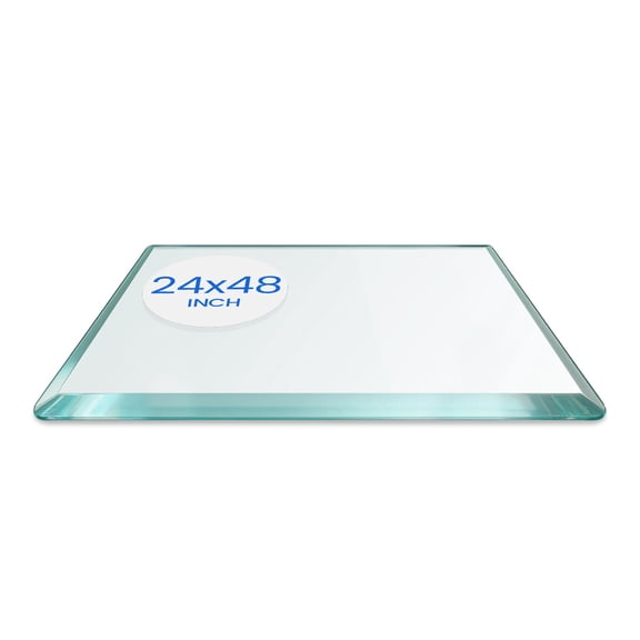 Dulles Glass 24"x48" Rectangle Table Top 1/2" Thick, Beveled Polished Tempered Glass for Indoor Dining or Outdoor Patio, 52 Pounds