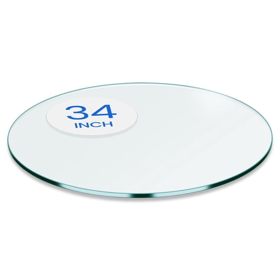 Dulles Glass 34" Round Table Top 1/2" Thick, Flat Polished Tempered Glass for Indoor Dining or Outdoor Patio, 41 Pounds