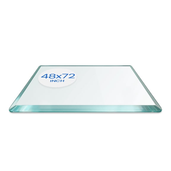 Dulles Glass 48"x72" Rectangle Table Top 3/8" Thick, Beveled Polished Tempered Glass for Indoor Dining or Outdoor Patio, 120 Pounds