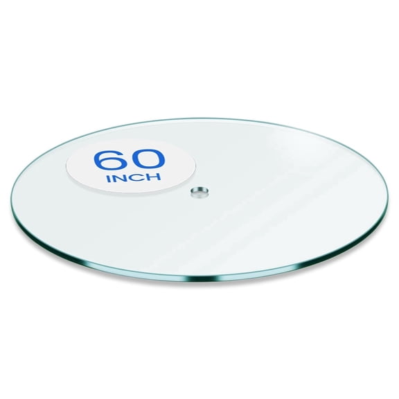 Dulles Glass 60 Inch Round Patio Table Replacement Glass Top with Umbrella Hole, 1/4 Inch Thick Clear Tempered Glass, Flat Polished Edge