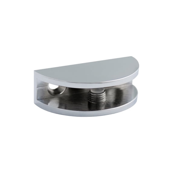 Dulles Glass Floating Shelf Brackets, Rounded Clamps Heavy Duty, Chrome, for Glass, Wood, Acrylic Wall Mounted Shelf Support. 1 Piece.