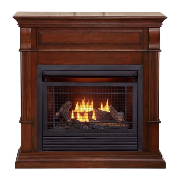 Duluth Forge Dual Fuel Vent less Gas Fireplace With Mantel - 26,000 BTU, Remote Control, Auburn Cherry Model# DFS-300R-2AC