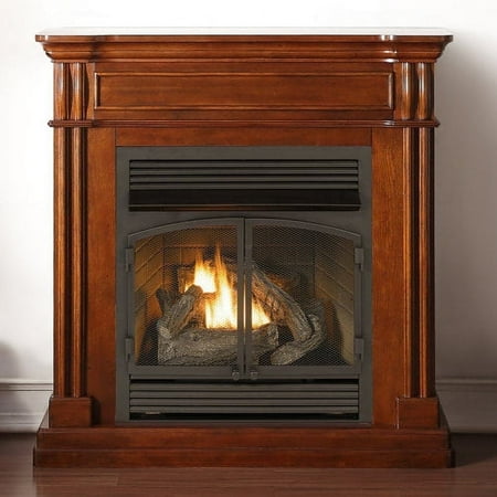 Duluth Forge Dual Fuel Ventless Gas Fireplace With Mantel - 32,000 BTU, Remote Control, Autumn Spice Finish - Model# DFS-400R-1AT