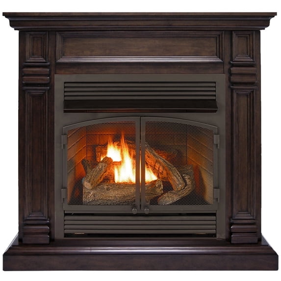 Duluth Forge Dual Fuel Ventless Gas Fireplace With Mantel - 32,000 BTU, T-Stat Control, Chocolate Finish - Model# DFS-400T-2CH