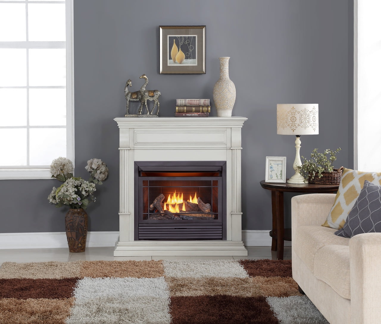 Duluth Forge Dual Fuel Ventless Gas Fireplace - 26,000 BTU, Remote Control,  Antique White Finish - Walmart.com