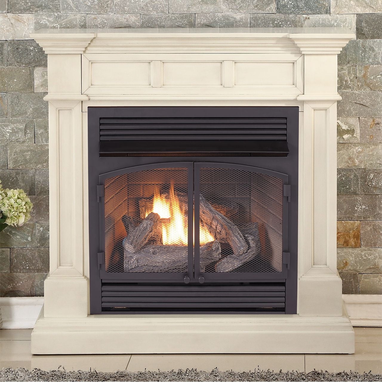 Duluth Forge Dual Fuel Ventless Gas Fireplace 32,000 BTU, Remote Control,  Antique White Finish - Walmart.com