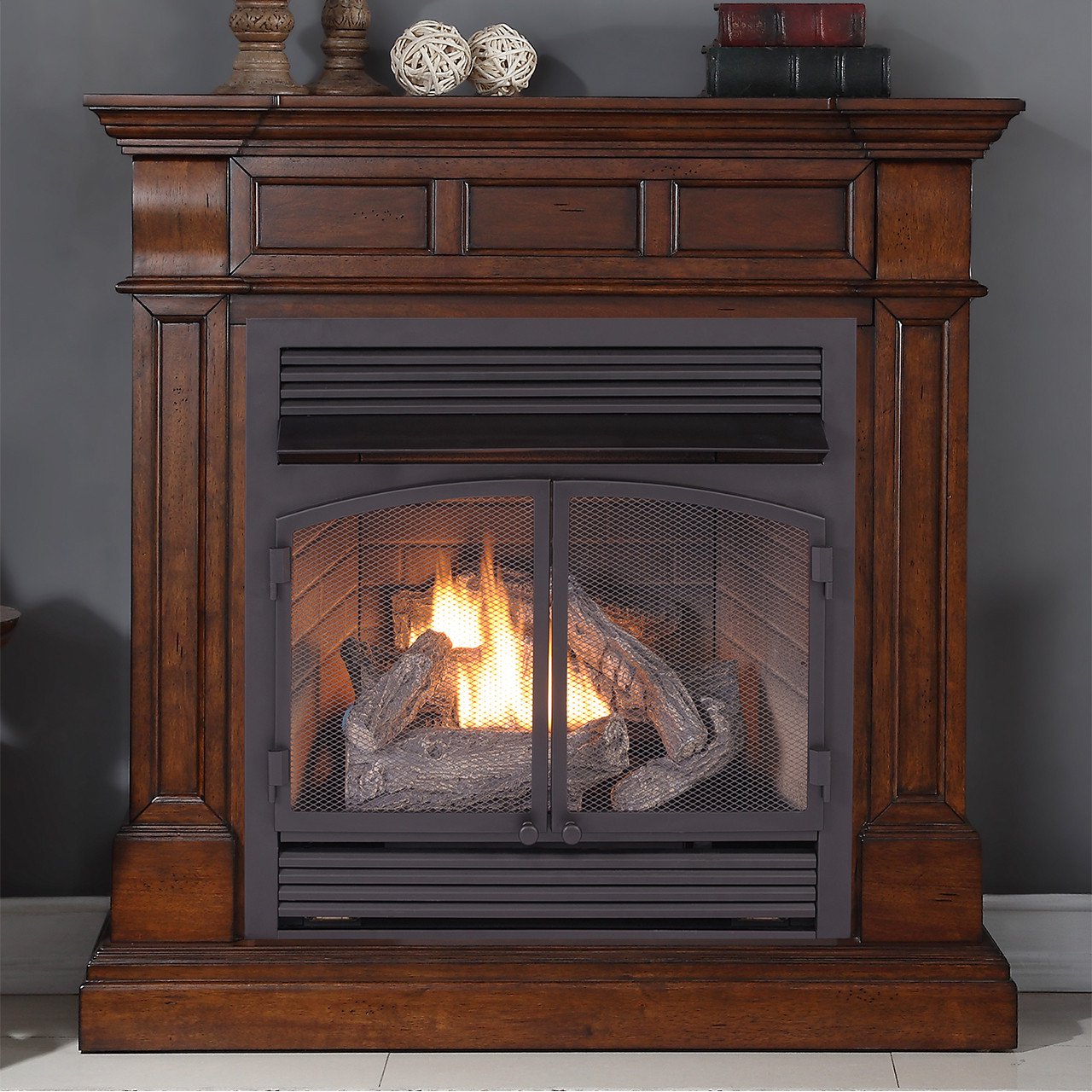 Duluth Forge Dual Fuel Ventless Gas Fireplace - 32,000 BTU, Remote Control,  Auburn Cherry Finish - Walmart.com
