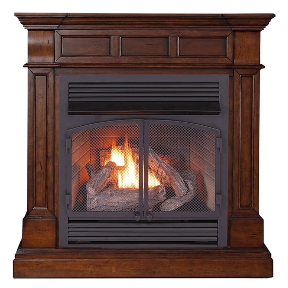 Duluth Forge Dual Fuel Ventless Gas Fireplace With Mantel - 32,000 BTU, Remote Control, Auburn Cherry Finish - Model# DFS-400R-2AC