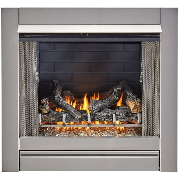Duluth Forge Outdoor Fireplace Insert with Concrete Log Set, Slate Gray Brick Fiber Liner- Model-DF450SS-L-SG