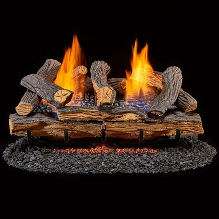 Duluth Forge Vent less Dual Fuel Gas Log Set - 24 in. Berkshire Split Oak, 33,000 BTU, Remote Control - Model# DLS-24R-1