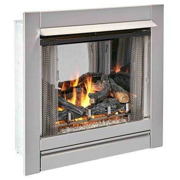 Duluth Forge Vent less Stainless Outdoor Gas Fireplace Insert with Glass Media and Log Set 24,000BTU Manual Control Model-DF450SS-L