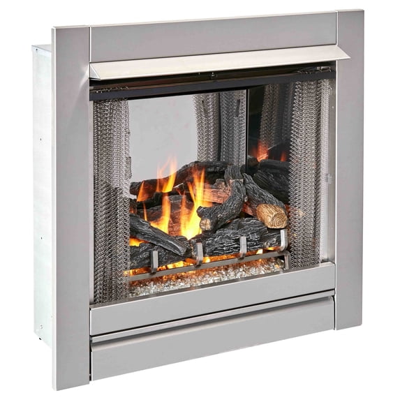 Duluth Forge Vent less Stainless Outdoor Gas Fireplace Insert with Glass Media and Log Set 24,000BTU Manual Control Model-DF450SS-L
