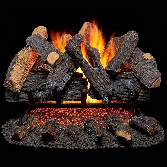 Duluth Forge Vented Natural Gas Log Set with Remote Control- 24 in. 55,000BTU Heartland Oak- Model-FNVL24-1-RO