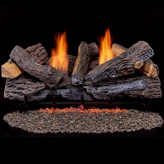 Duluth Forge Ventless Dual Fuel Gas Log Set - 30 in. Stacked Oak, 33,000 BTU, T-Stat Control - Model# DLS-30T-2