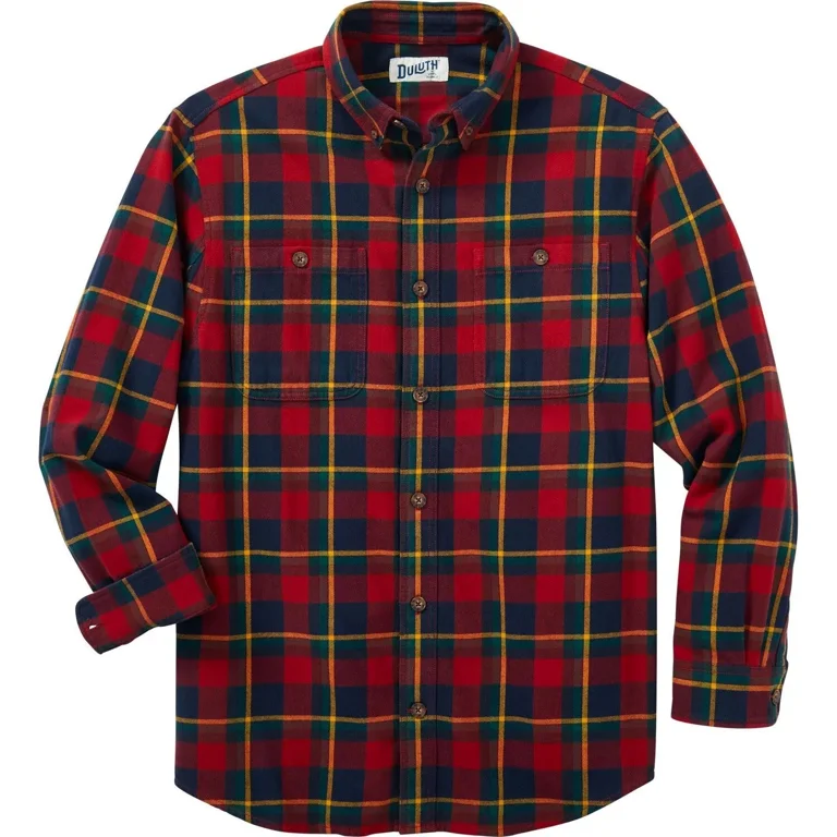 duluth dress shirts Men's Magnet Wrinklefighter Relaxed Fit Long Sleeve Shirt - Red XLG TAL