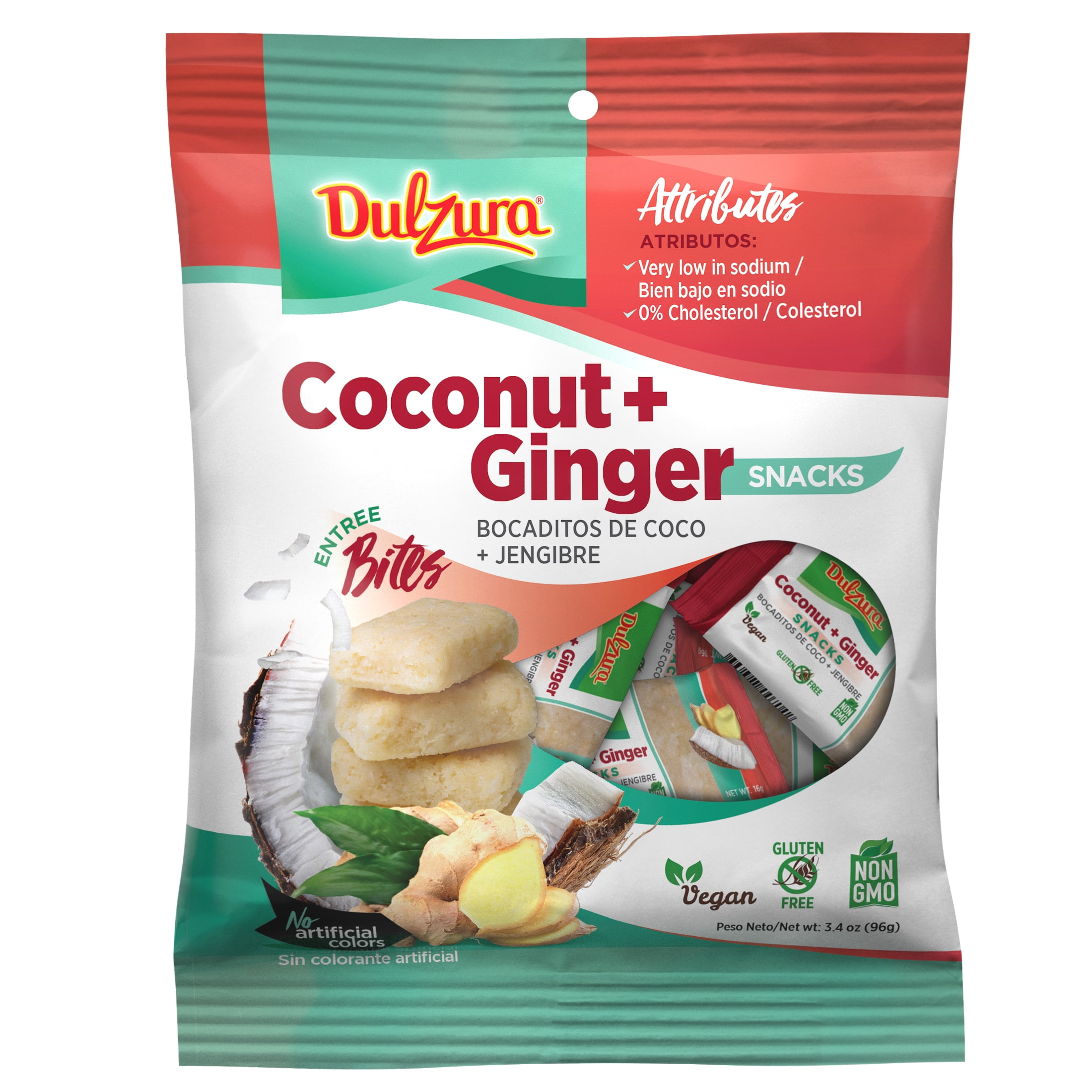 Dulzura Borincana Coconut Ginger Mini Entree Bites Snack 3.4 oz Bag