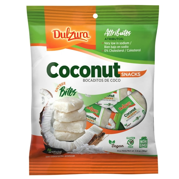 Dulzura Coconut Entree Bites 3.4 oz Bag, Vegan, Gluten Free and NON-GMO, Chewy Snack