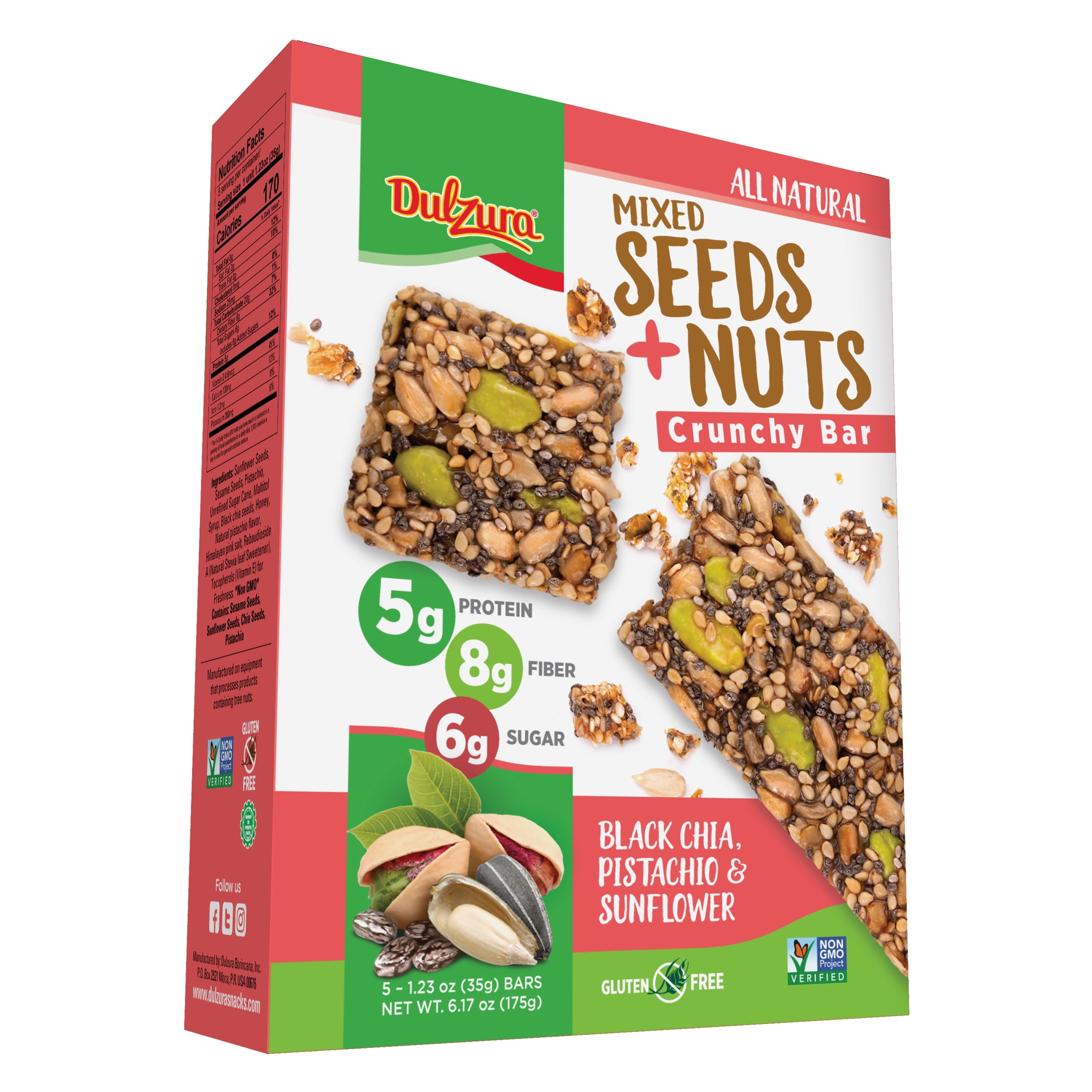 Dulzura Mixed Seeds & Nuts Chia Seeds, Snacks Breakfast Bar 6.17oz