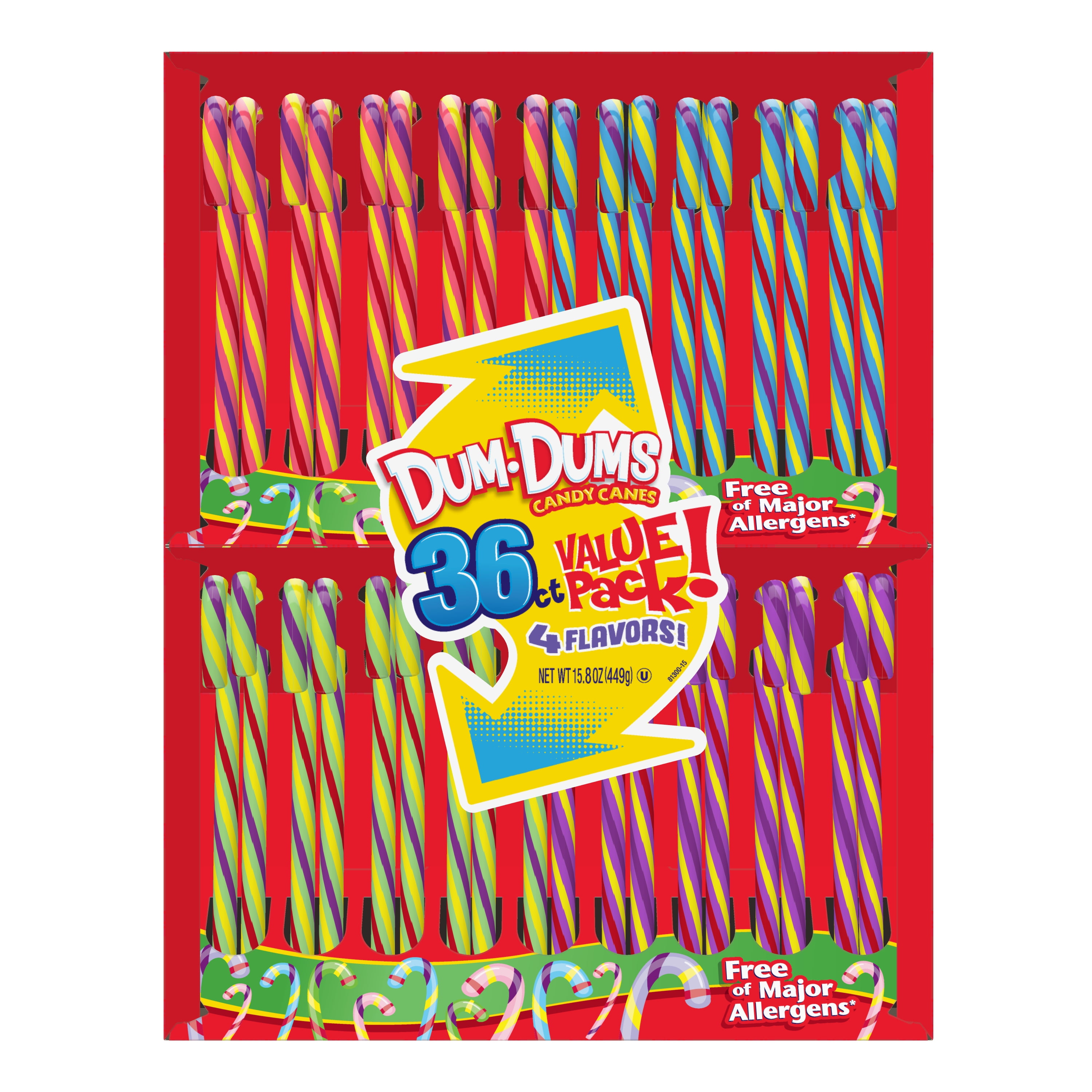 Dum Dums Assorted Flavors Candy Canes Free of Major Allergens, 15.8 oz