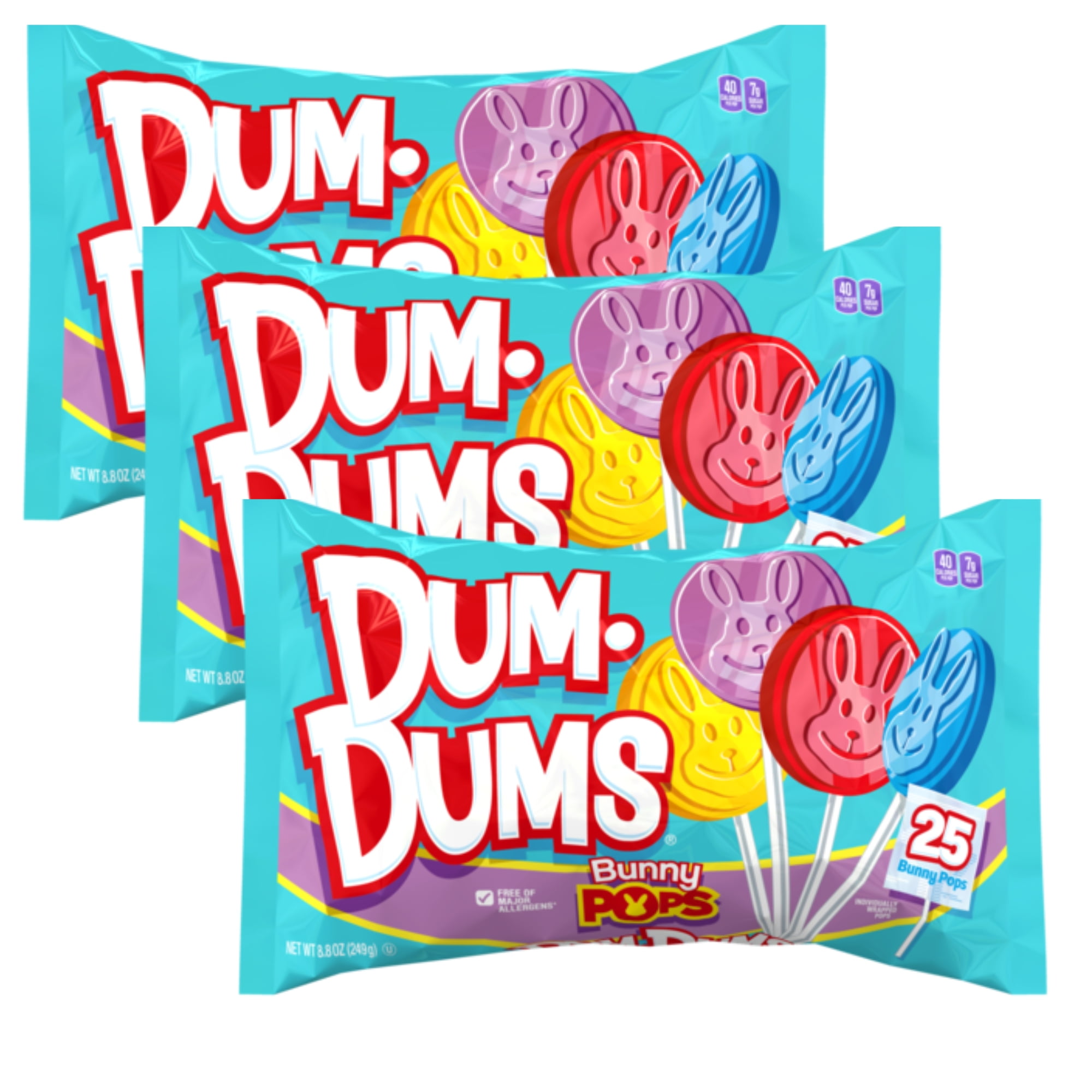 Dum Dums Bunny Pops, Assorted Fruity Flavor Lollipop Candy for Kids Snacks Easter Basket Stuffer Goodie Bag Fillers Candy Bowl Table Decor Pinata Spring Holiday and Birthday Party Favor 25ct Pack of 3