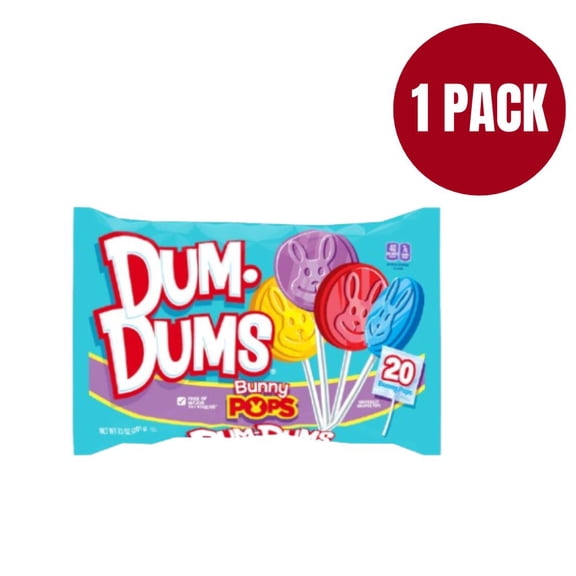 Dum Dums Bunny Shaped Assorted Lollipops Easter Candy Bag (1 Pack) 20 Count Individually Wrapped Fruit Flavored Bunny Pops