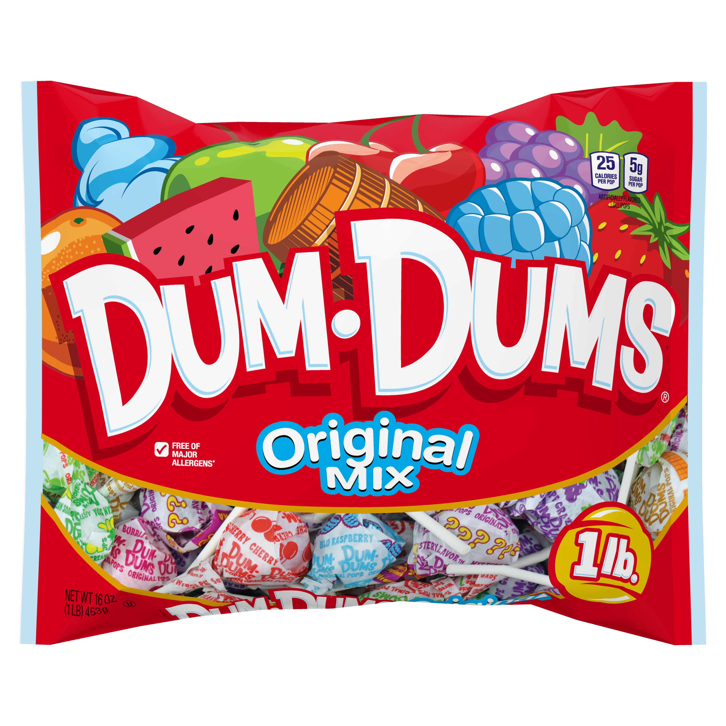 Dum Dums Free of Major Allergens Original Flavor Mix Lollipops, Party Candy, 16 oz. Bag - image 1 of 8