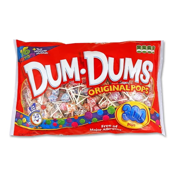 Dum Dums Lollipops Original Mix Flavor Lollipops Free of Major Allergens, 300 Count 51 oz. Bag