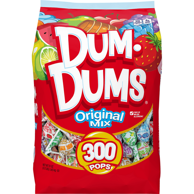 Dum Dums Original Flavor Mix Lollipops & Suckers, Party Candy, 300 count 51 oz Bag
