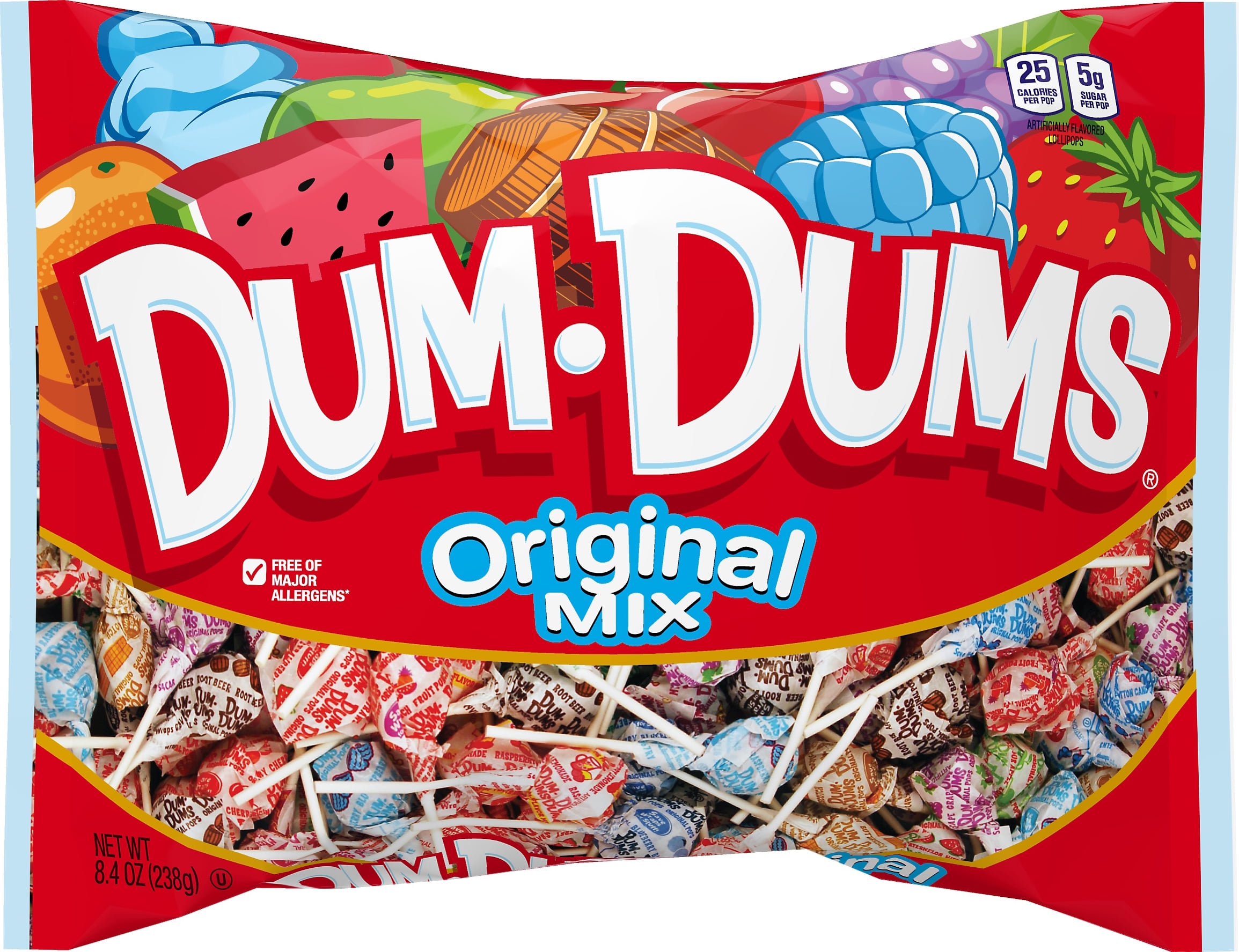 Dum Dums Original Mix, Allergen Free, Lollipops, 8.4oz Bag