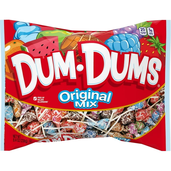 Dum Dums Original Mix, Allergen Free, Lollipops, 8.4oz Bag