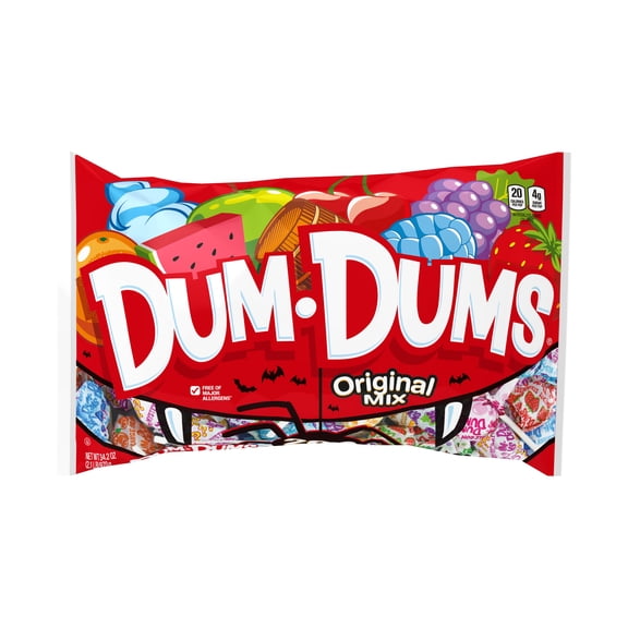 Dum Dums Original Mix Assorted Halloween Lollipops and Suckers, Allergen Free, Hard Candy for Trick or Treat and Party Favors, 200 Count Bag