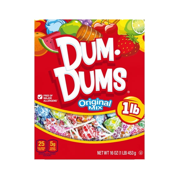 Dum Dums Original Mix Lollipop Suckers, Assorted Flavors Hard Candy, Party Candy, 16oz Candy Box