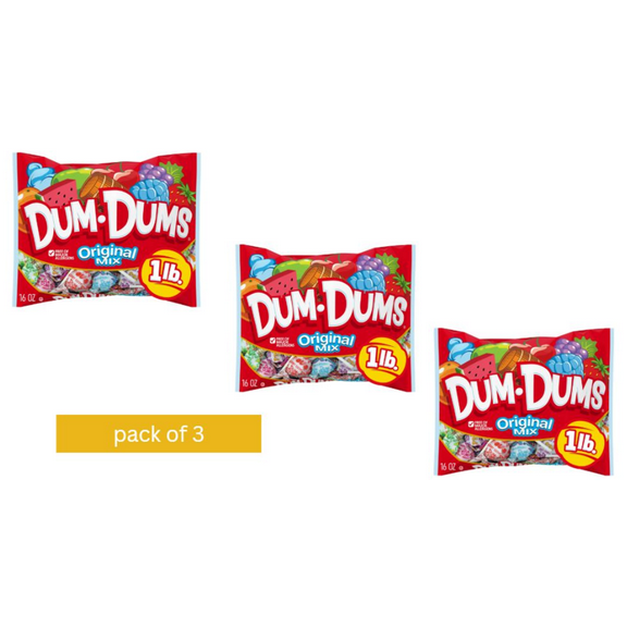 Dum Dums Original Mix Lollipops, Party Candy, 16 oz Bag (Pack of 3)