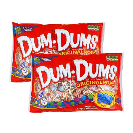 Dum Dums Original Pops, 300 Count Bag (Pack of 2) Candy Treats Party Favors & Stocking Stuffer on Birthdays, Halloween, Thanksgiving, and Christmas