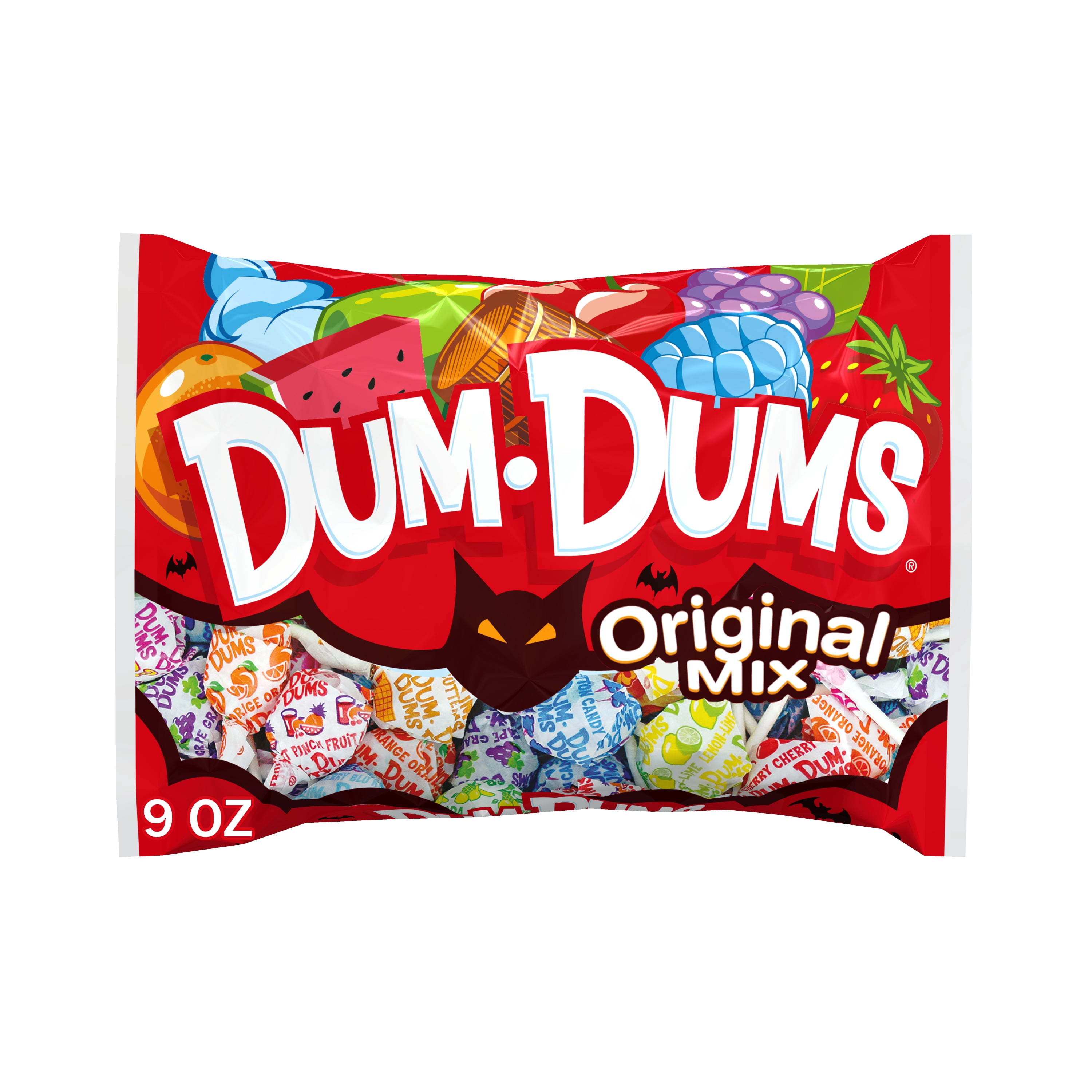 Dum Dums Original Mix Allergen Free, Lollipops and Suckers, Assorted Hard Party Halloween Candy for Trick or Treat and Party Favors, 9oz Bag
