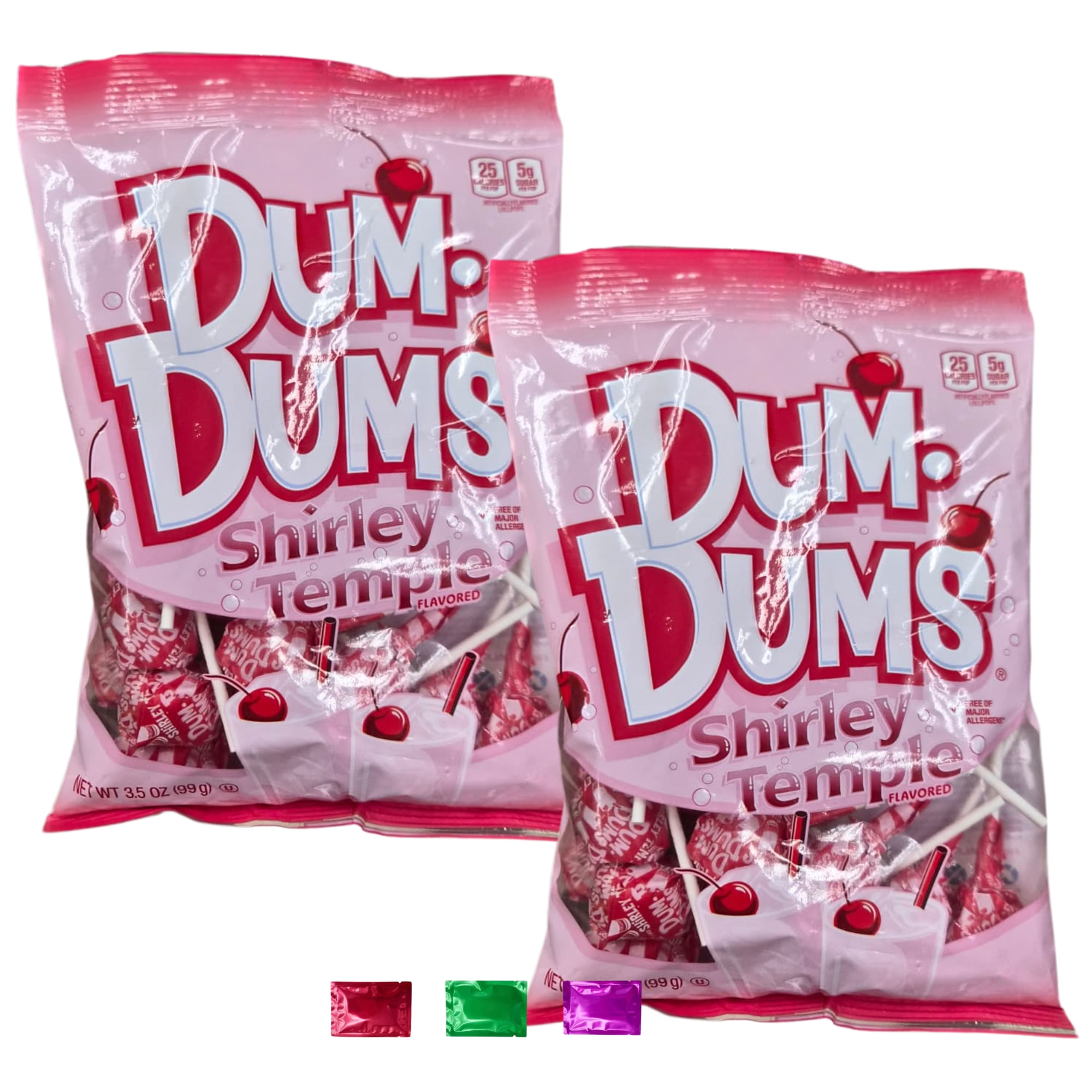 Dum Dums Shirley Temple Flavored Lollipops, Cherry Citrus Candy Party Favor Stocking Stuffer Treats, 3.5 oz Bags, Pack of 2