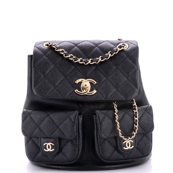 Duma Pockets Drawstring Backpack Quilted Caviar Small By Rebag
