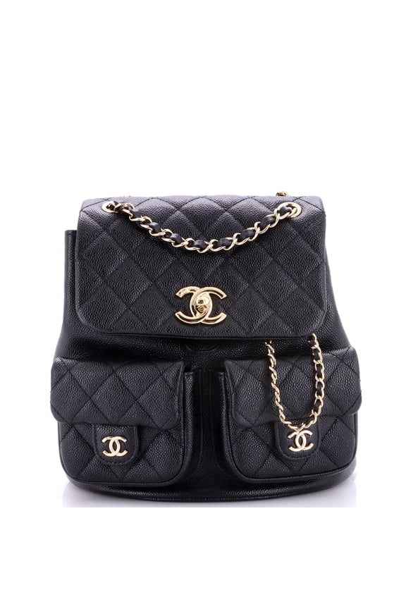 Duma Pockets Drawstring Backpack Quilted Caviar Small By Rebag