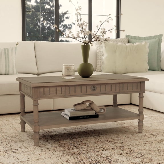 Dumaine Coffee Table With Shelf and Drawer, KD, 38.25''W, Chestnut Brown