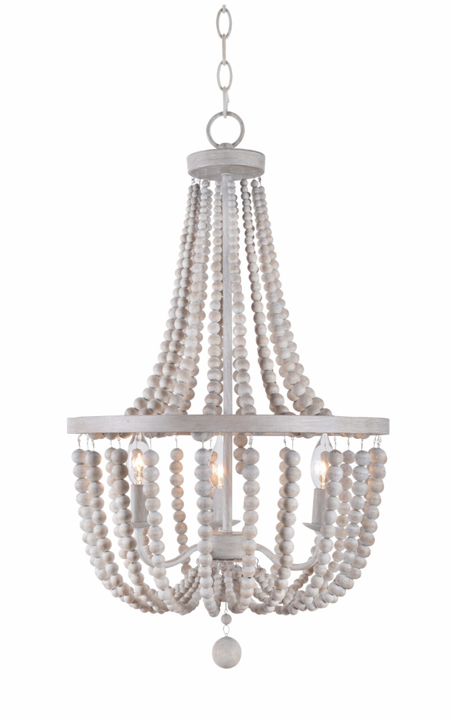 Kenroy Home Dumas 3-Light Chandelier with Suspended Wooden Beads or Dining Room, Living Room, Bedroom, High Ceiling, Foyer or Entryway, Weathered White