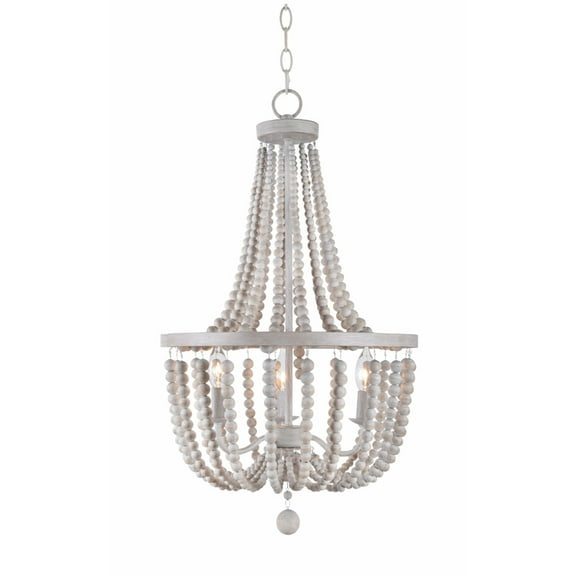 Kenroy Home Dumas 3-Light Chandelier with Suspended Wooden Beads or Dining Room, Living Room, Bedroom, High Ceiling, Foyer or Entryway, Weathered White