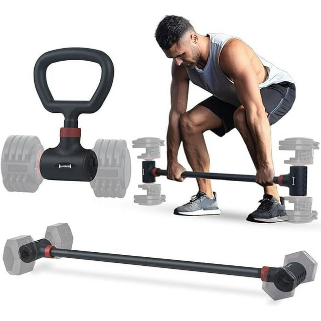 Dumbbell to Barbell Converter, EZ Curl Bar & Kettle Grip Strength Training Handle Set