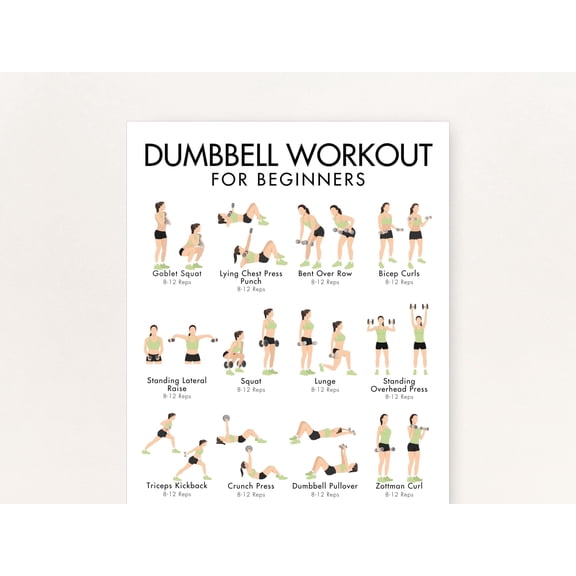 Dumbbell Beginner Practice Poster, Basic Dumbbell Training Poster, Full Body Training Poster