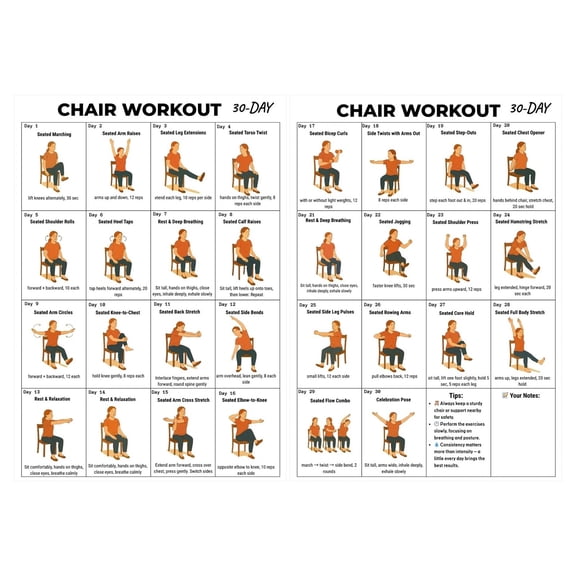 Dumbbell Exercise Poster, Chair Workout Chart, 30-Day Workout Poster Wall Chart for Seniors & Beginners, Free Weight Body Building Guide, Home Gym Chart for Gentle Exercise, 8x10 inch, 1 Pc