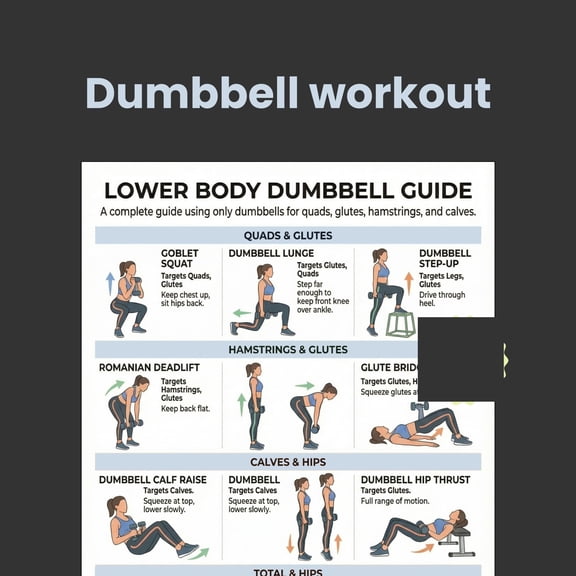 Dumbbell Exercise Poster, Lower Limb Exercise Guide, Dumbbell Exercise Poster 30 Day Exercise, Family Fitness Plan Poster