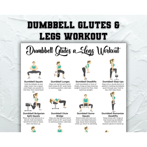 Dumbbell Gluteal And Leg Exercise Poster, Fitness Mural, Home Exercise Map Poster, Bulgarian Split Squat, Dumbbell Exercise Challenge Poster
